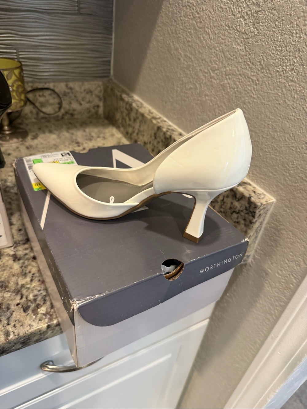 Worthington White Patent Kitten Heel Pumps